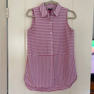 Pink & White striped sleeveless button-down, Small